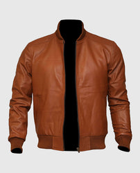 Men's US Flag Tan Brown Bomber Leather Jacket